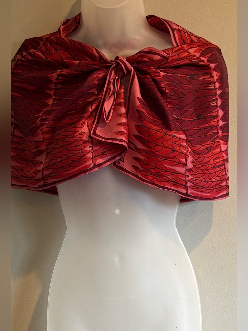 Vera Red Silk Feathers Vintage Scarf